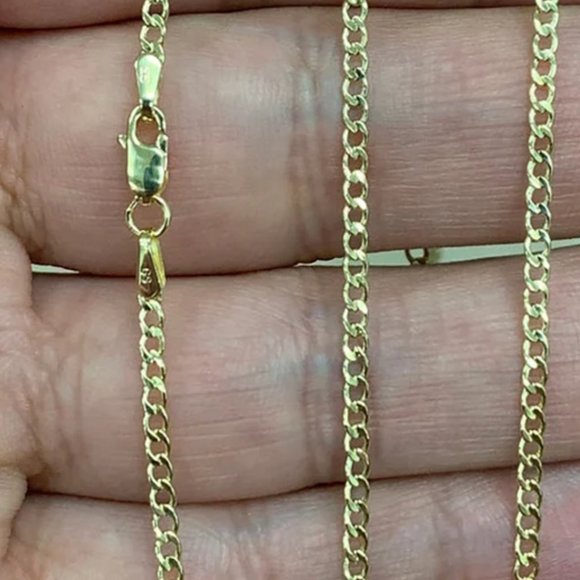 Real 10K Yellow Gold 3mm Cuban Curb Chain Necklace Concaved  22 inches - Picture 1 of 3